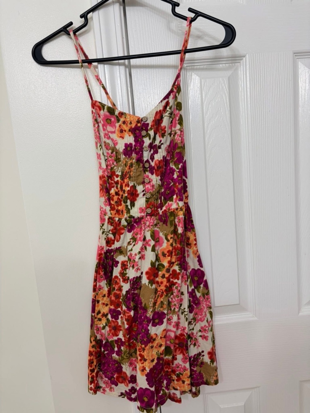 Floral Spaghetti-Strap Mini Dress in Pink, Orange, Green